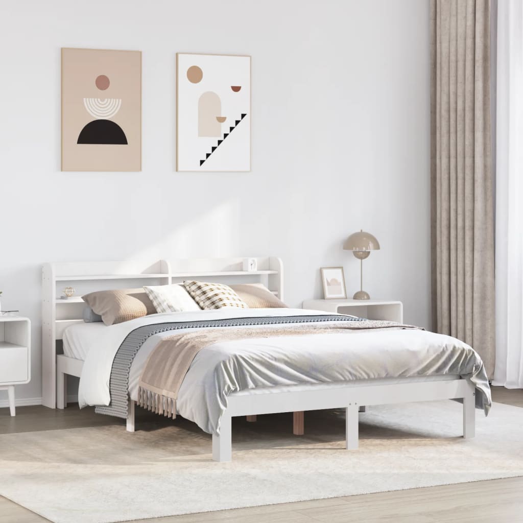 vidaXL Estructura de cama con cabecero madera pino blanco 120x190 cm