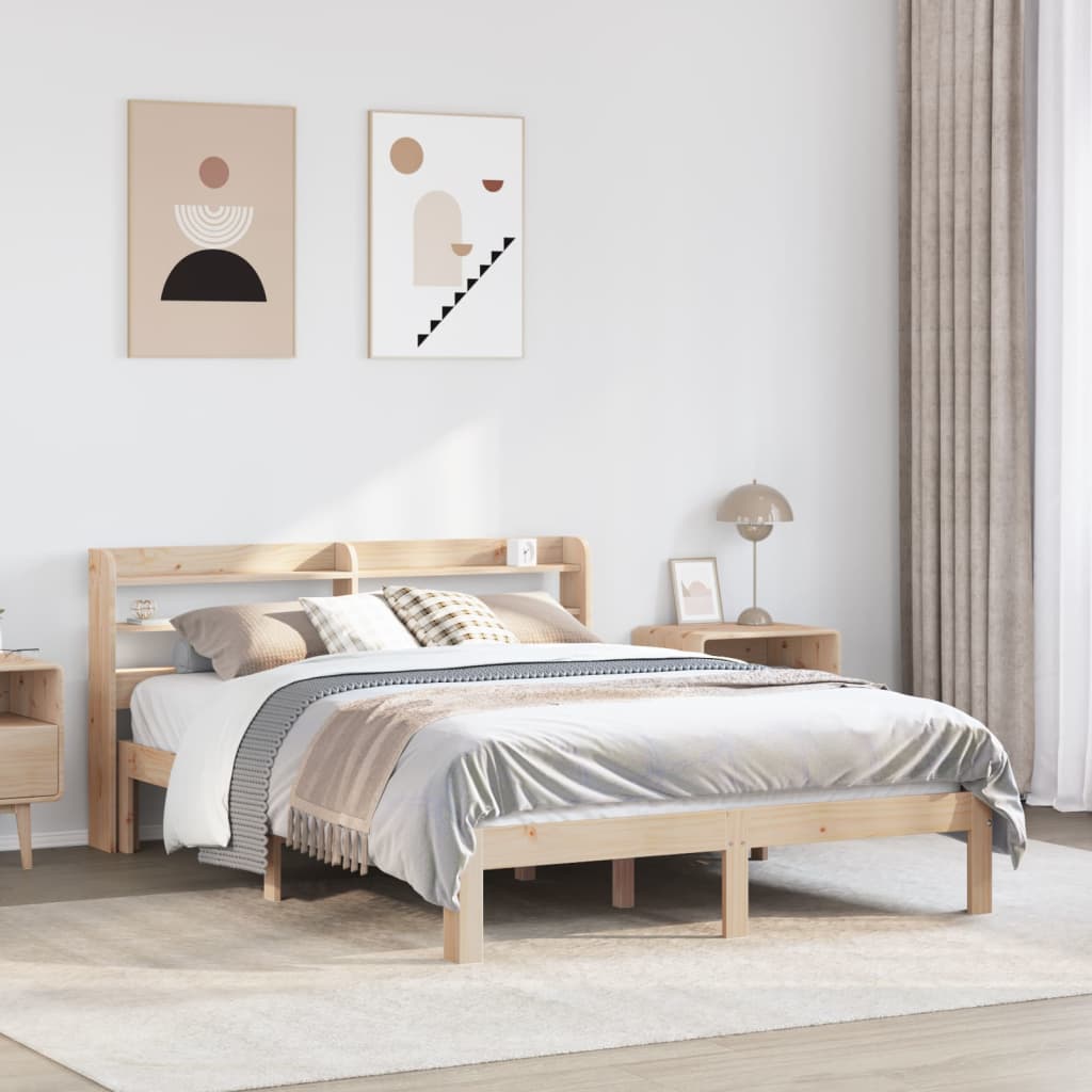 vidaXL Estructura de cama con cabecero madera maciza pino 140x190 cm