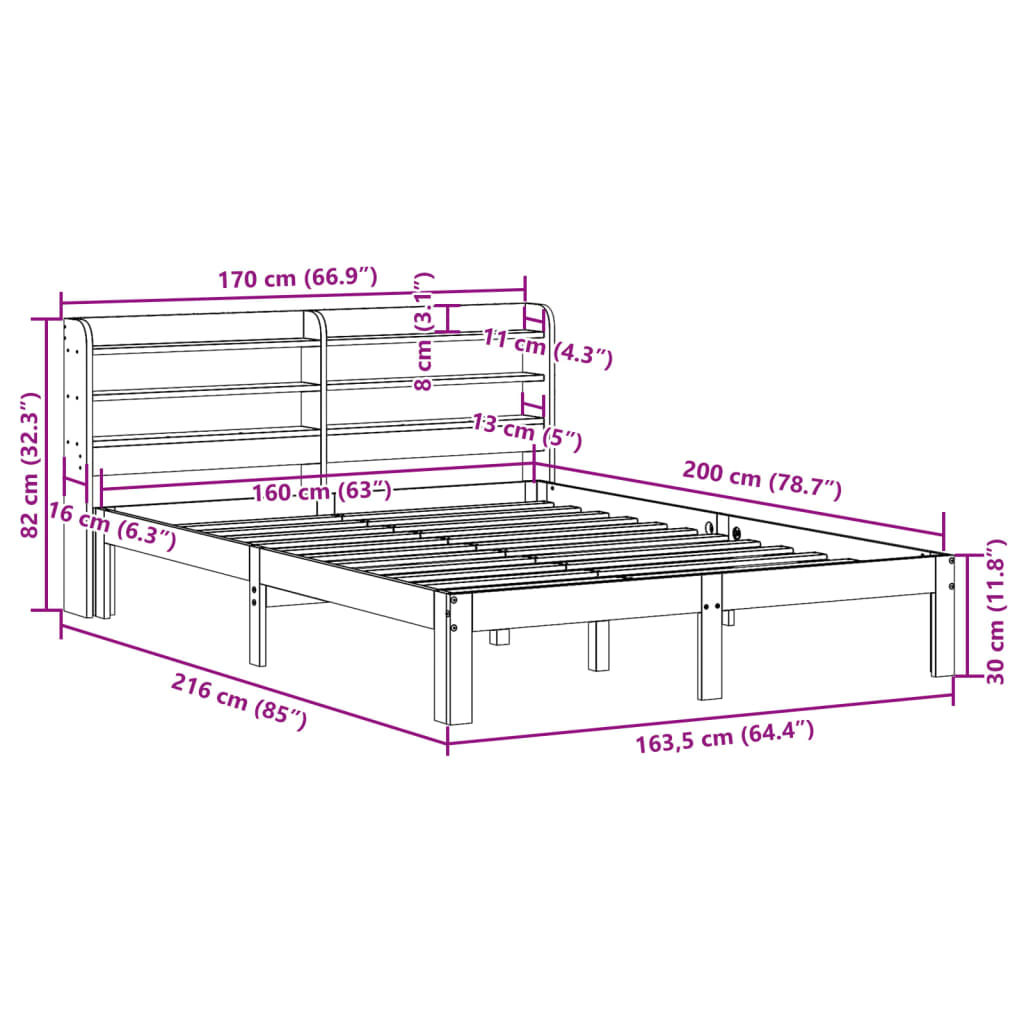 vidaXL Estructura de cama con cabecero madera maciza pino 160x200 cm