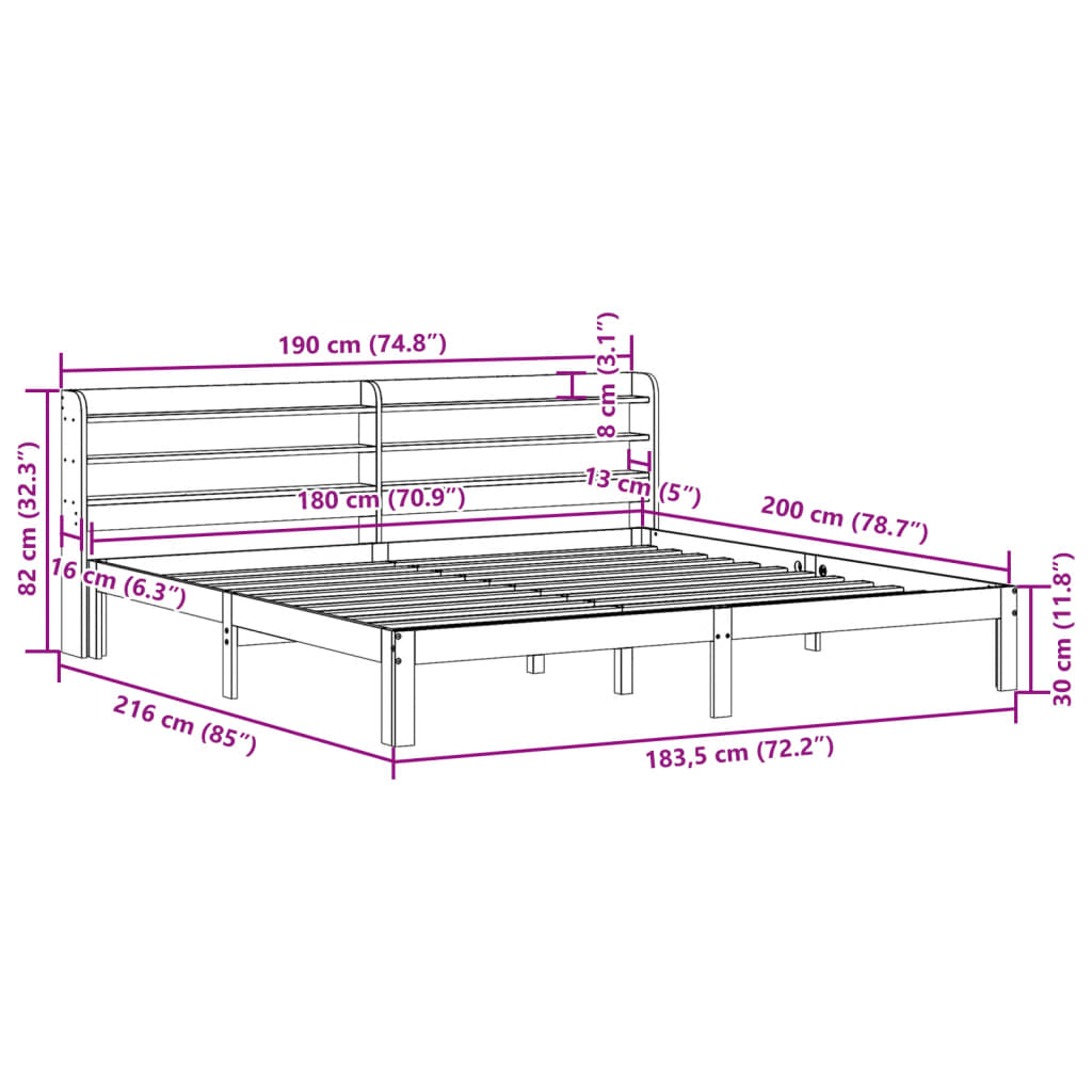 vidaXL Estructura de cama con cabecero madera maciza pino 180x200 cm