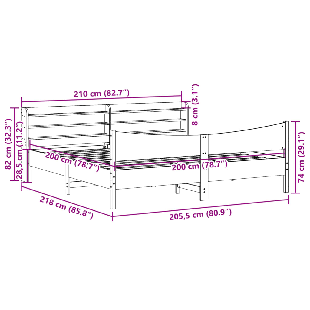 vidaXL Estructura de cama con cabecero madera maciza de pino 200x200cm