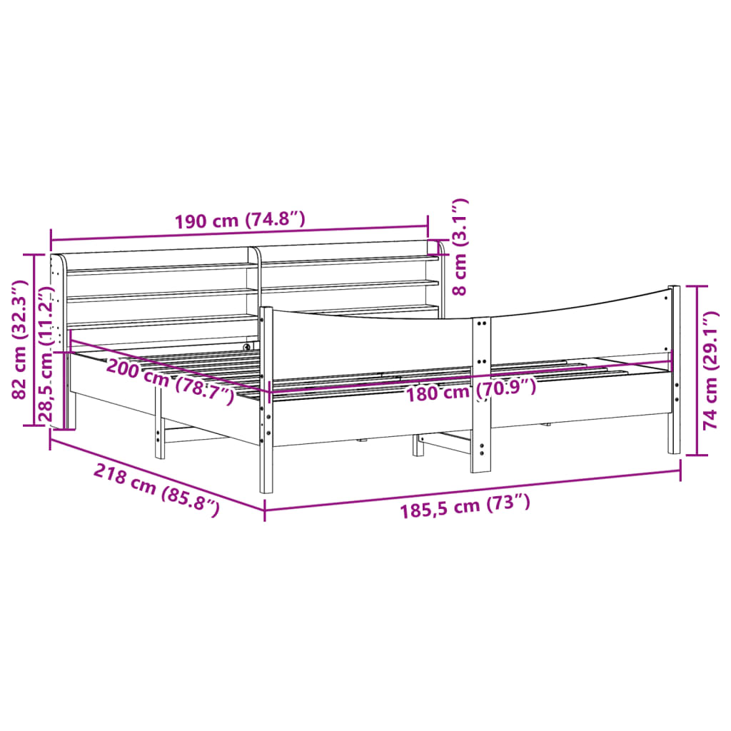 vidaXL Estructura de cama con cabecero madera maciza pino 180x200 cm