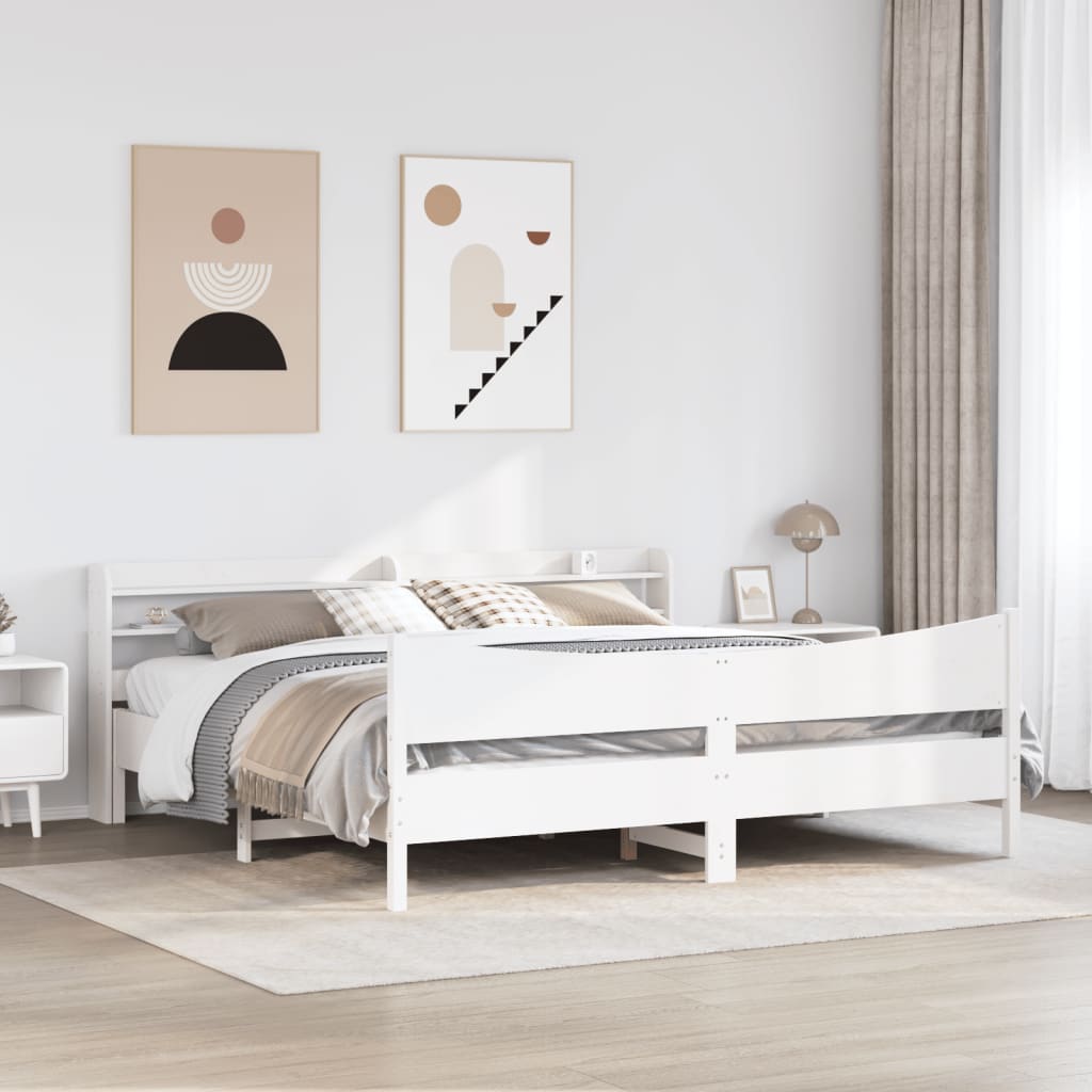 vidaXL Estructura cama cabecero madera maciza pino blanco 180x200 cm