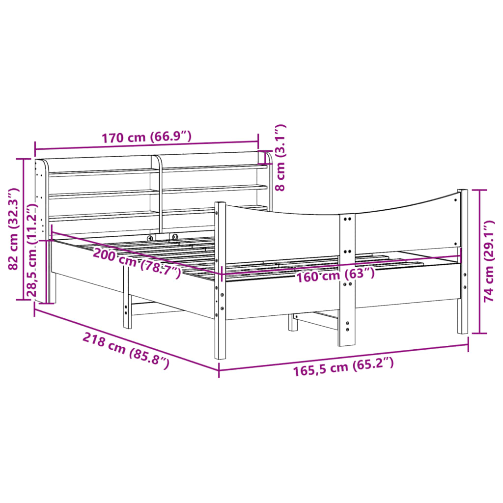 vidaXL Estructura de cama con cabecero madera maciza pino 160x200 cm