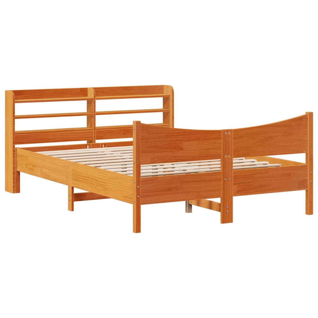 vidaXL Estructura cama con cabecero madera pino marrón cera 160x200 cm