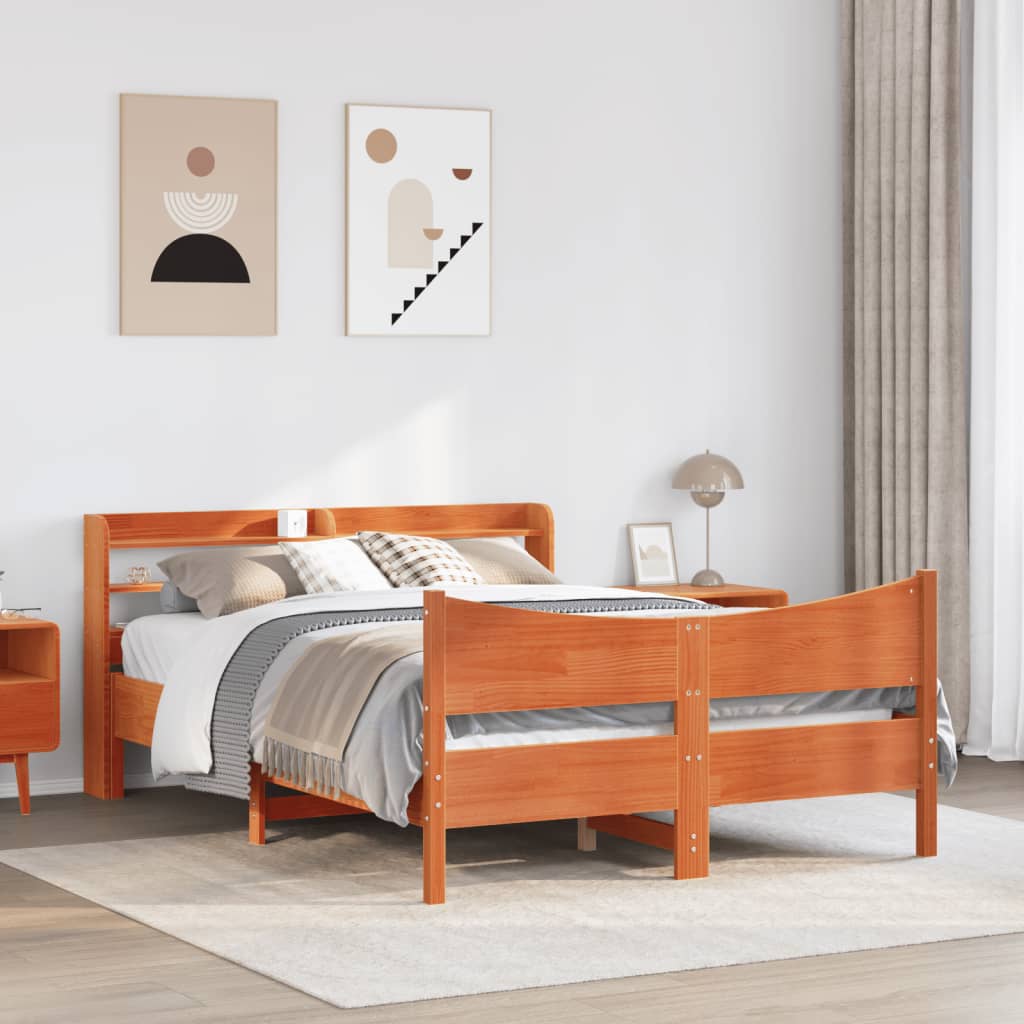 vidaXL Estructura cama con cabecero madera pino marrón cera 160x200 cm