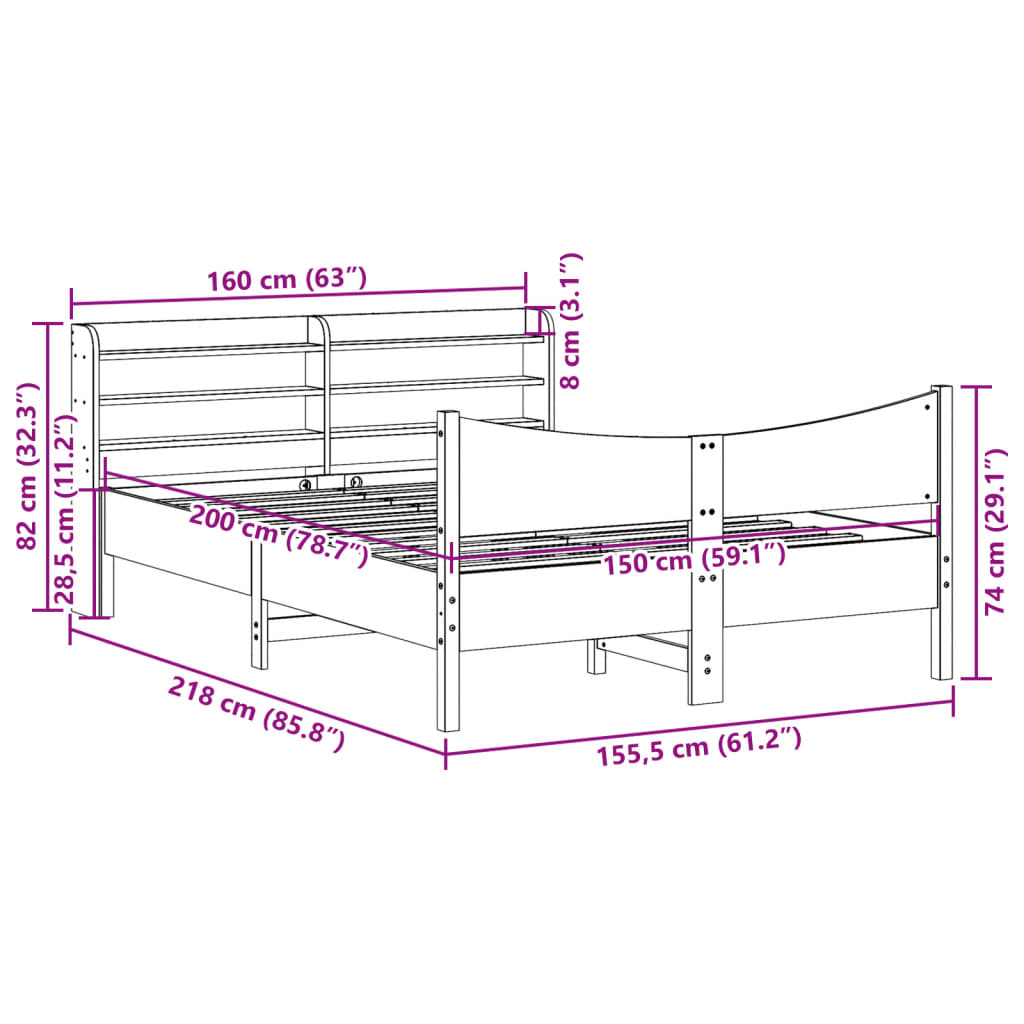 vidaXL Estructura cama con cabecero madera pino marrón cera 150x200 cm