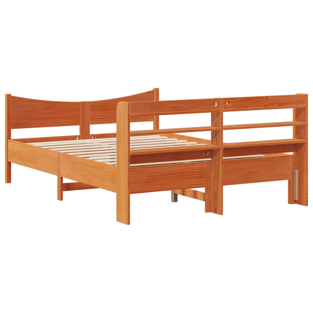 vidaXL Estructura cama con cabecero madera pino marrón cera 140x200 cm