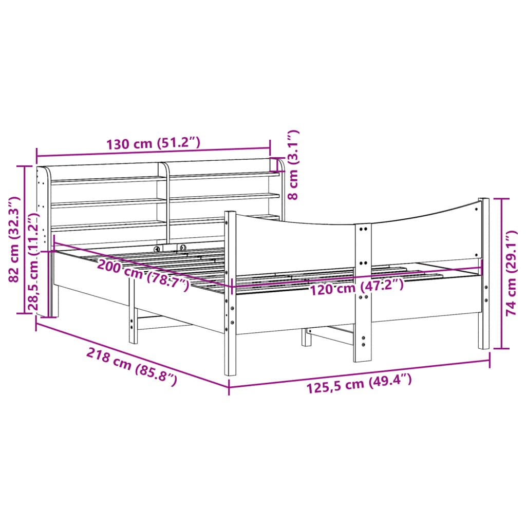 vidaXL Estructura cama con cabecero madera pino marrón cera 120x200 cm