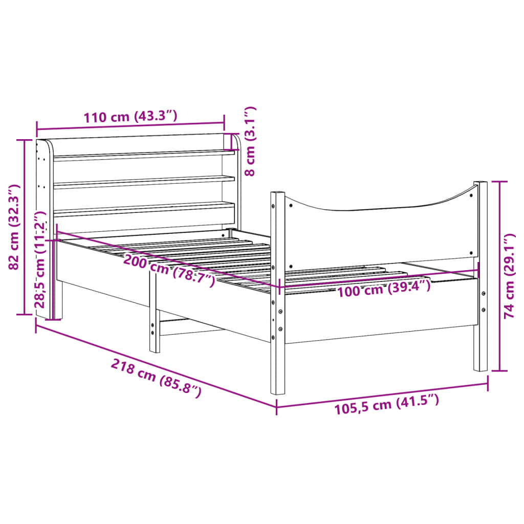 vidaXL Estructura de cama con cabecero madera de pino blanco 100x200cm