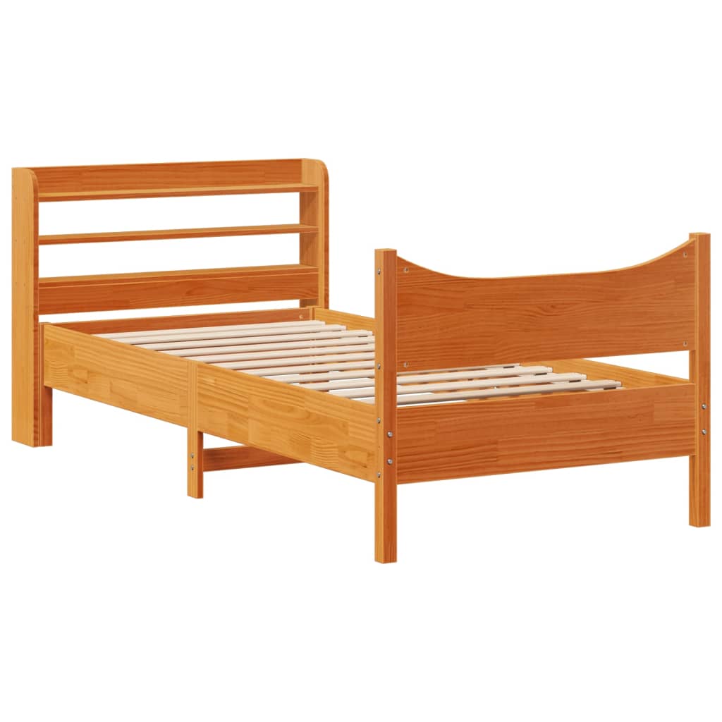 vidaXL Estructura cama con cabecero madera pino marrón cera 100x200 cm