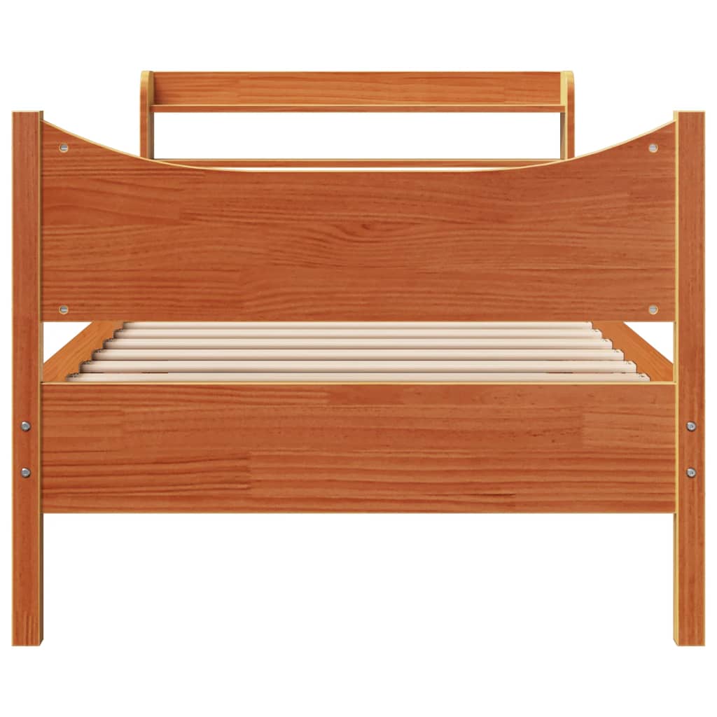 vidaXL Estructura cama con cabecero madera pino marrón cera 100x200 cm