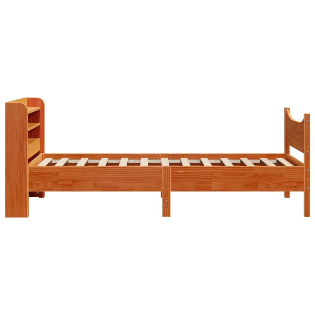 vidaXL Estructura cama con cabecero madera pino marrón cera 100x200 cm