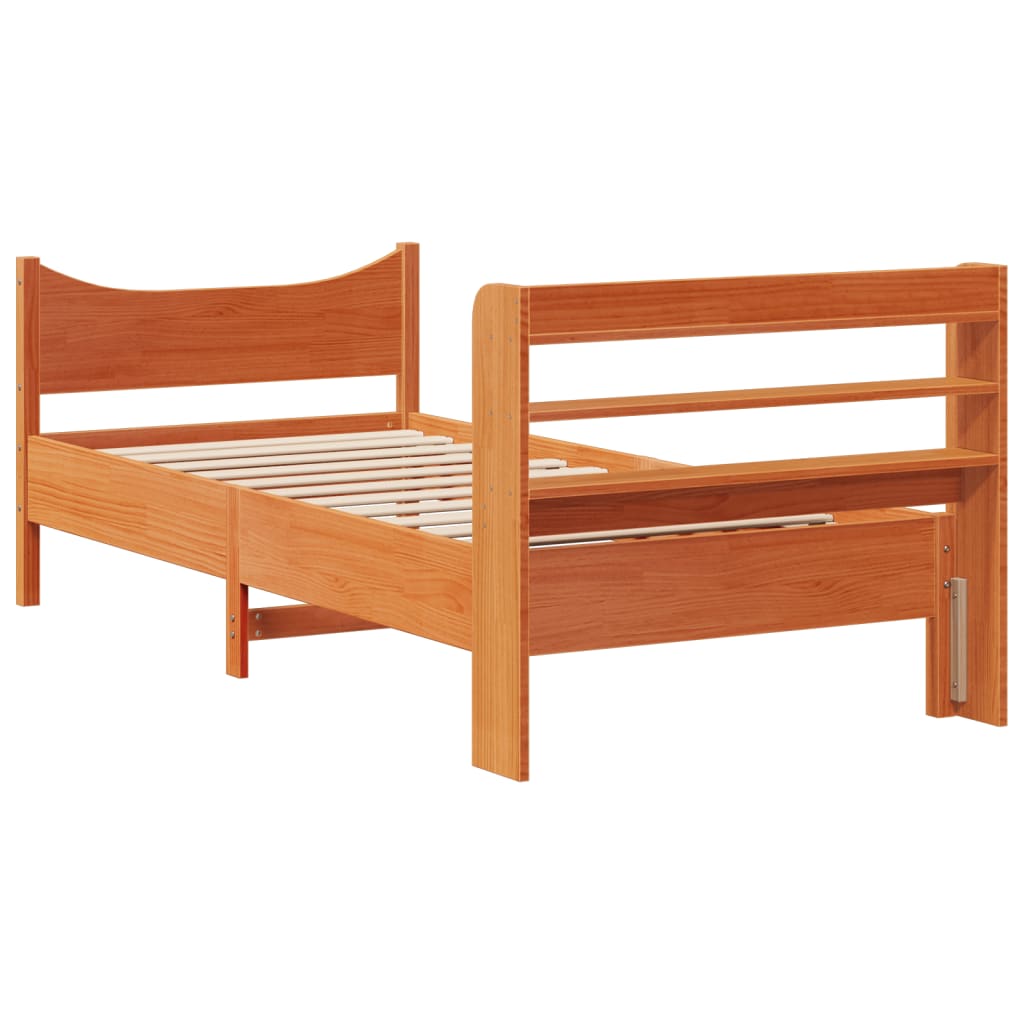 vidaXL Estructura cama con cabecero madera pino marrón cera 100x200 cm