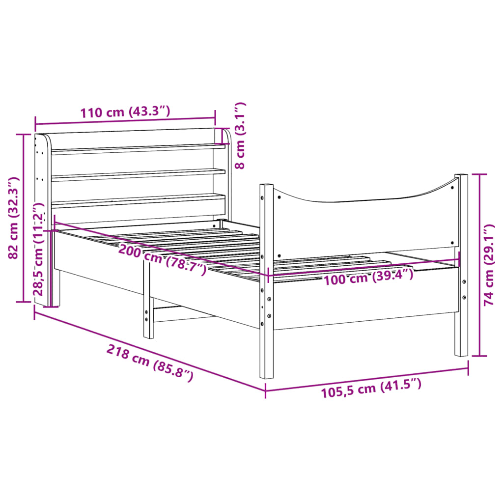 vidaXL Estructura cama con cabecero madera pino marrón cera 100x200 cm