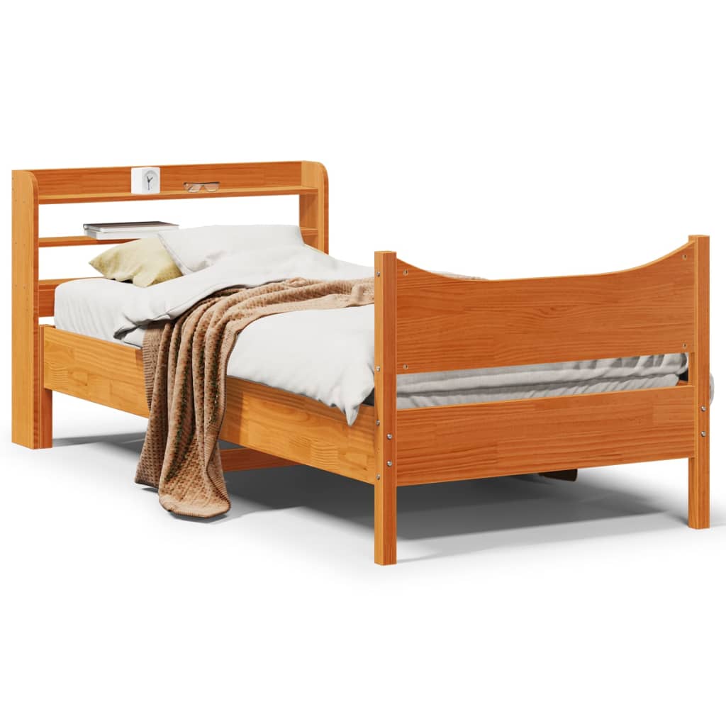 vidaXL Estructura cama con cabecero madera pino marrón cera 100x200 cm