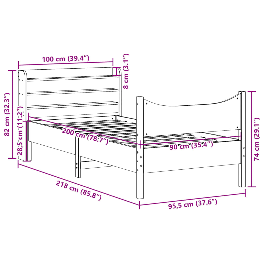 vidaXL Estructura de cama con cabecero madera maciza de pino 90x200 cm