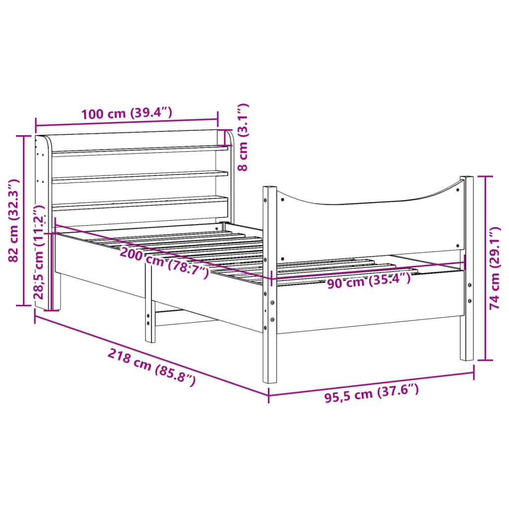 vidaXL Estructura de cama con cabecero madera de pino blanca 90x200 cm