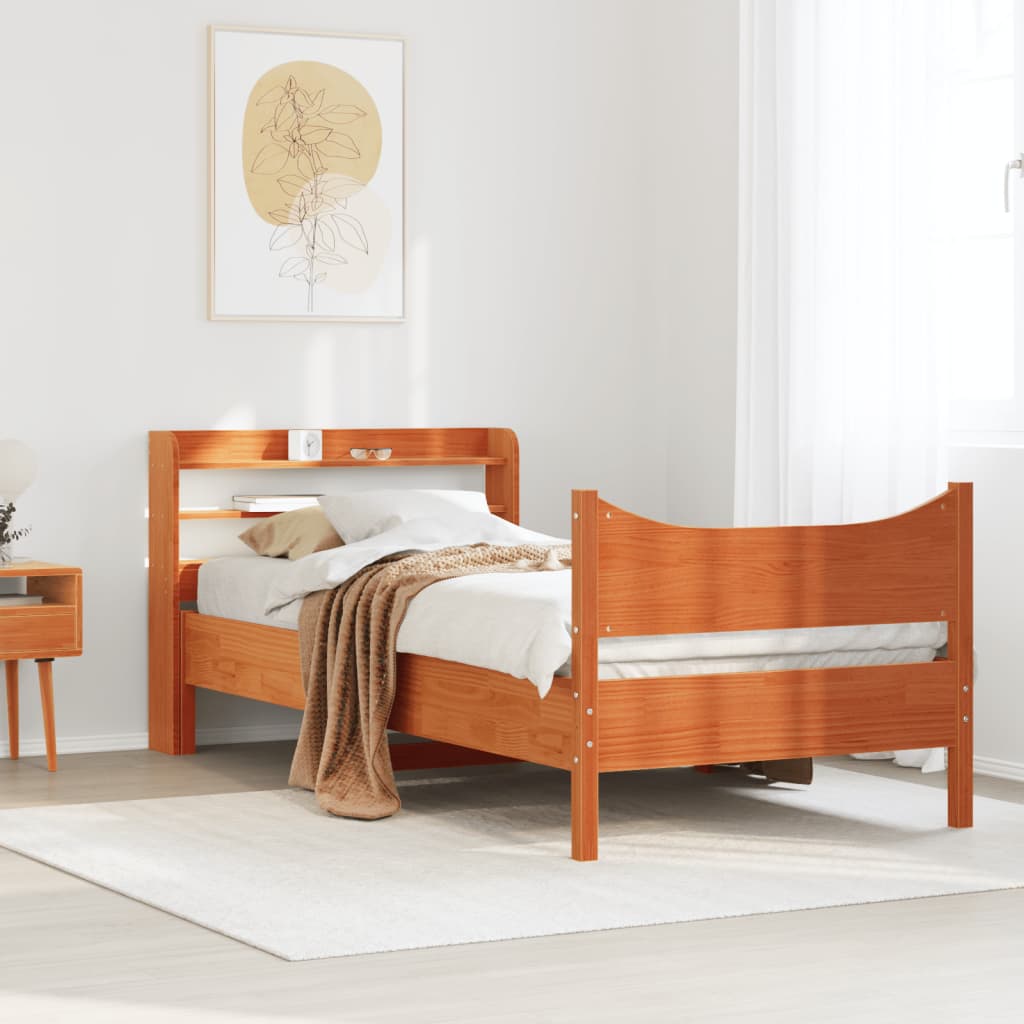 vidaXL Estructura cama con cabecero madera pino marrón cera 90x200 cm