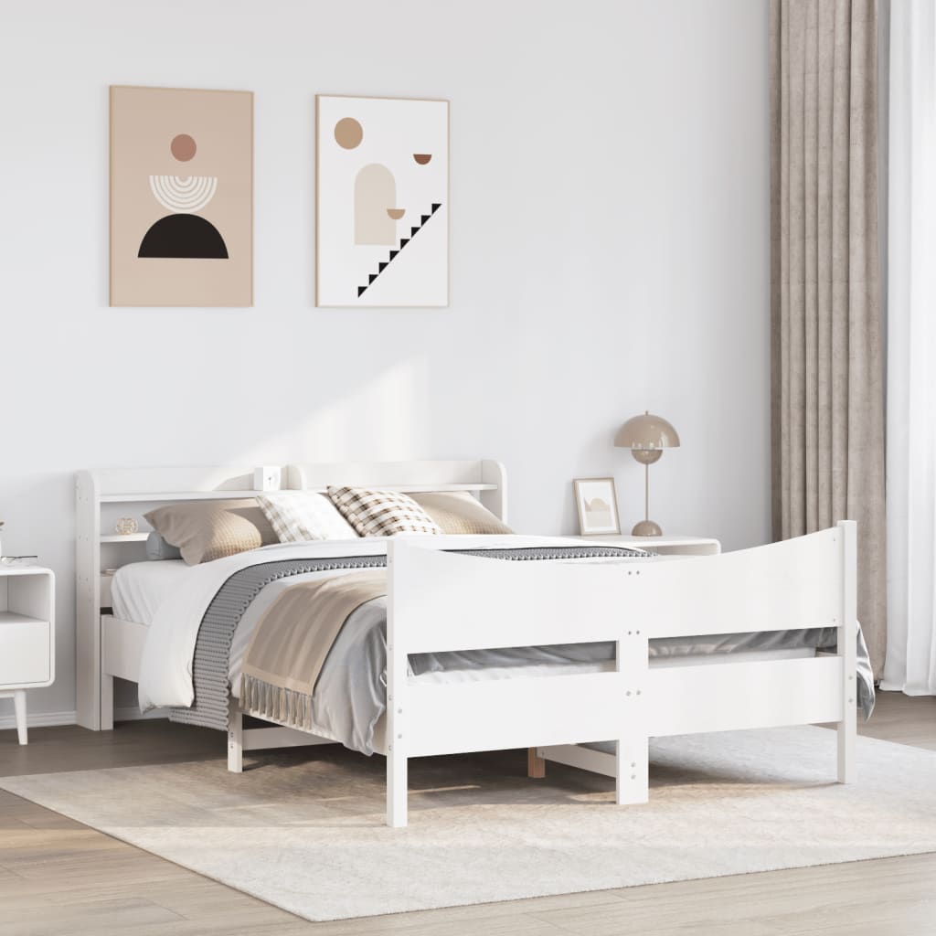 vidaXL Estructura de cama con cabecero madera pino blanco 140x190 cm