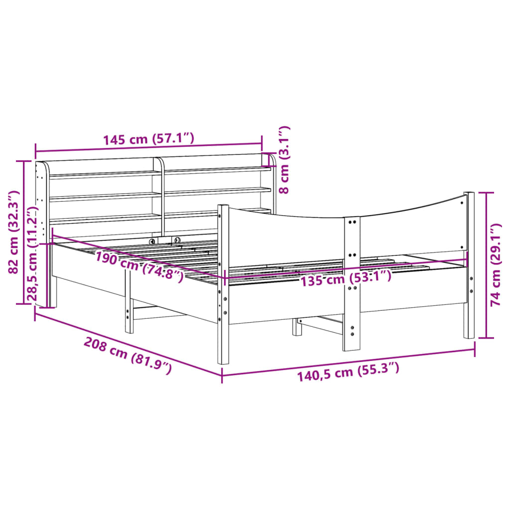 vidaXL Estructura de cama con cabecero madera maciza pino 135x190 cm