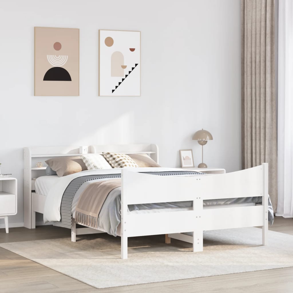 vidaXL Estructura de cama con cabecero madera pino blanco 120x190 cm