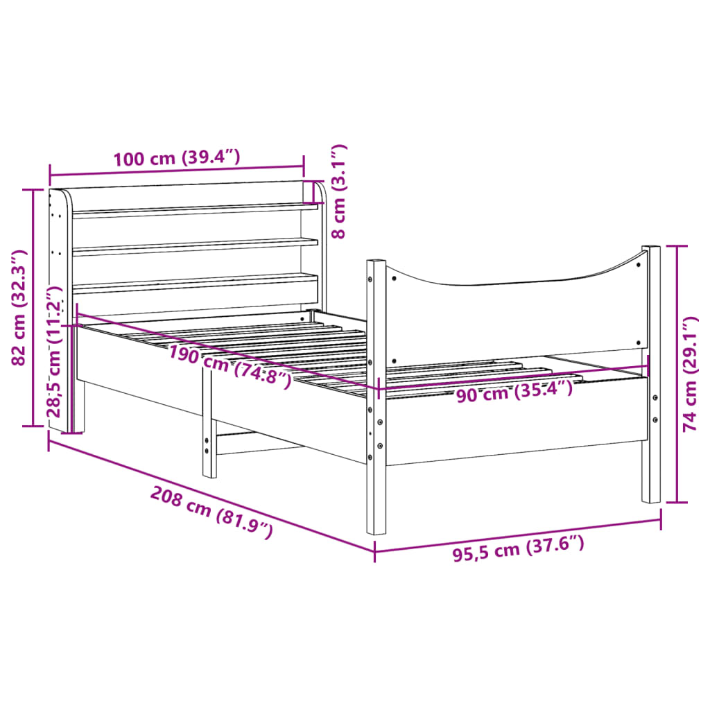 vidaXL Estructura de cama con cabecero madera maciza pino 90x190 cm