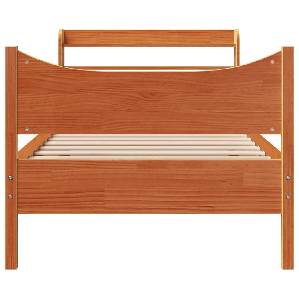 vidaXL Estructura cama con cabecero madera pino marrón cera 75x190 cm