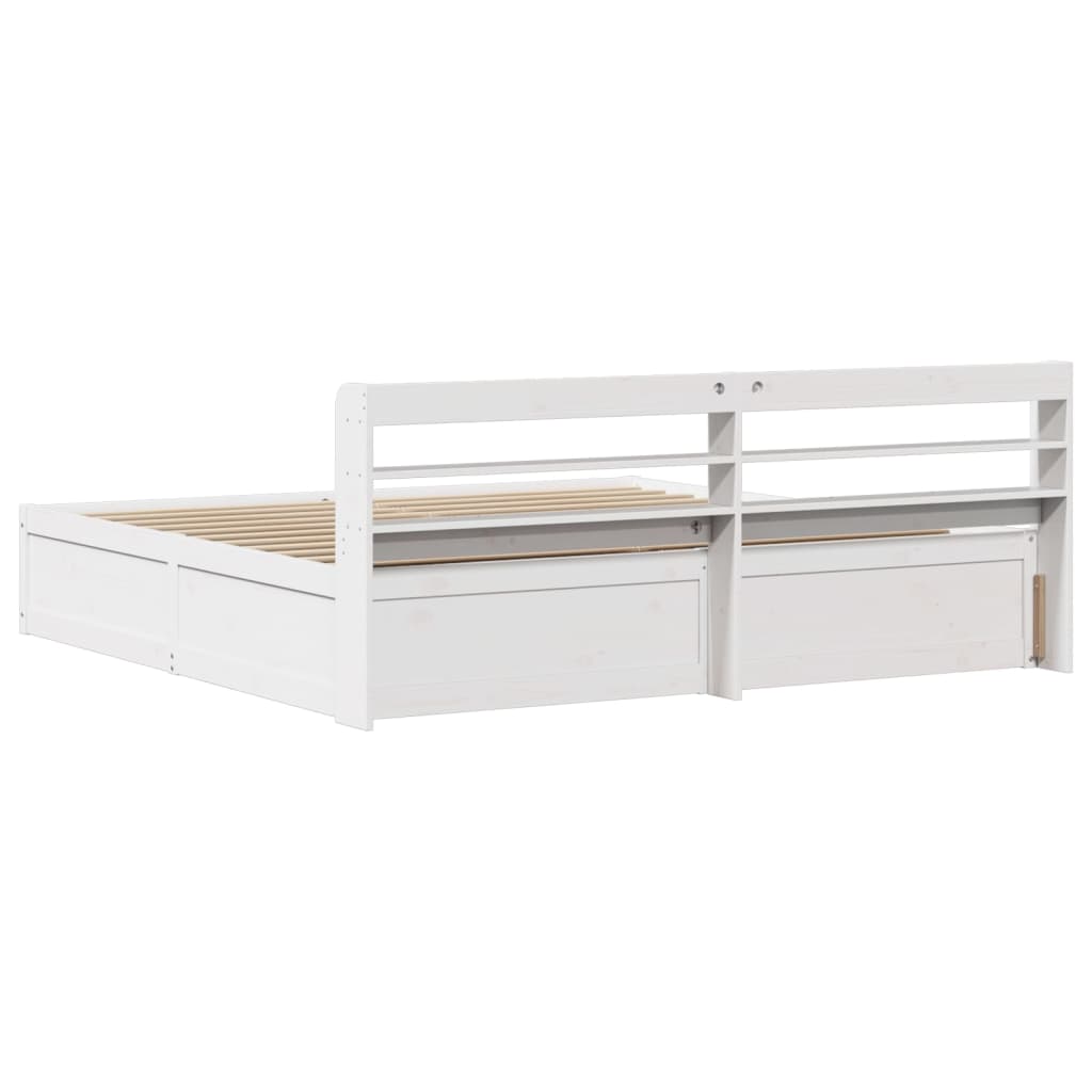 vidaXL Estructura cama cabecero madera maciza pino blanco 180x200 cm