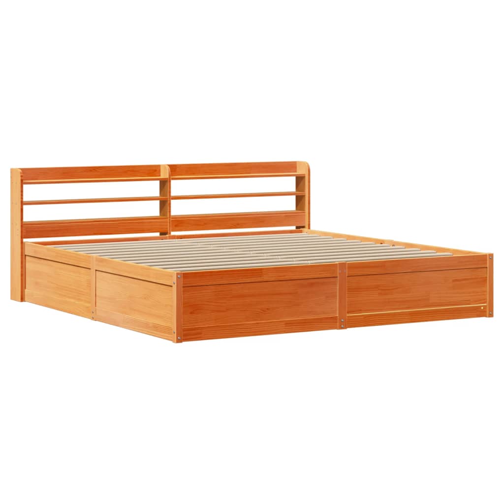 vidaXL Estructura cama con cabecero madera pino marrón cera 180x200 cm