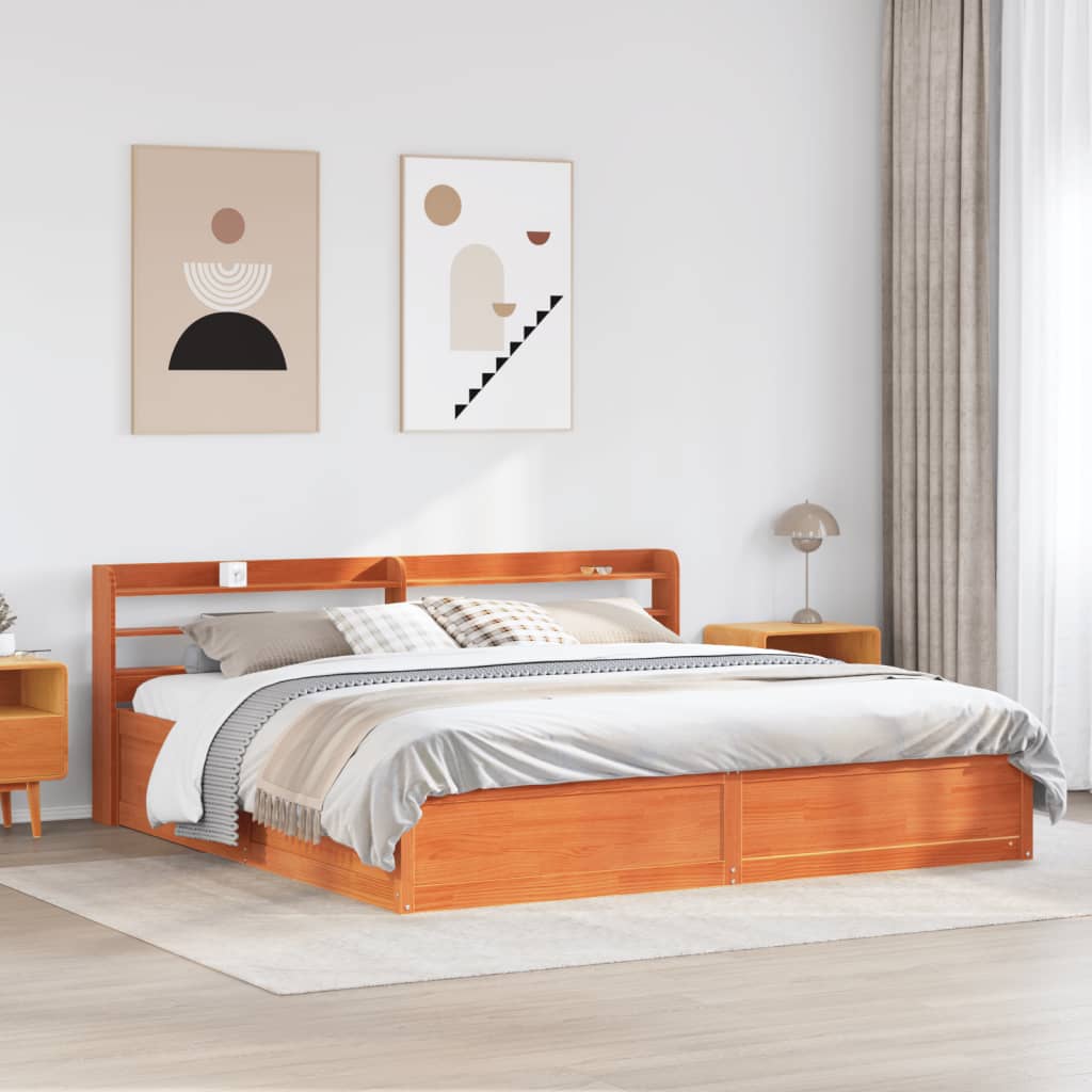 vidaXL Estructura cama con cabecero madera pino marrón cera 180x200 cm