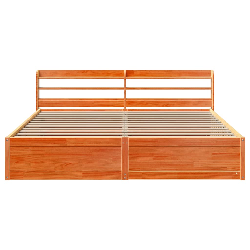 vidaXL Estructura cama con cabecero madera pino marrón cera 180x200 cm