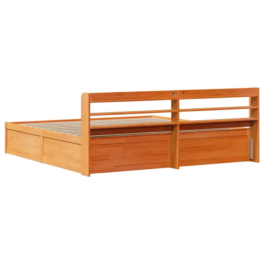 vidaXL Estructura cama con cabecero madera pino marrón cera 180x200 cm