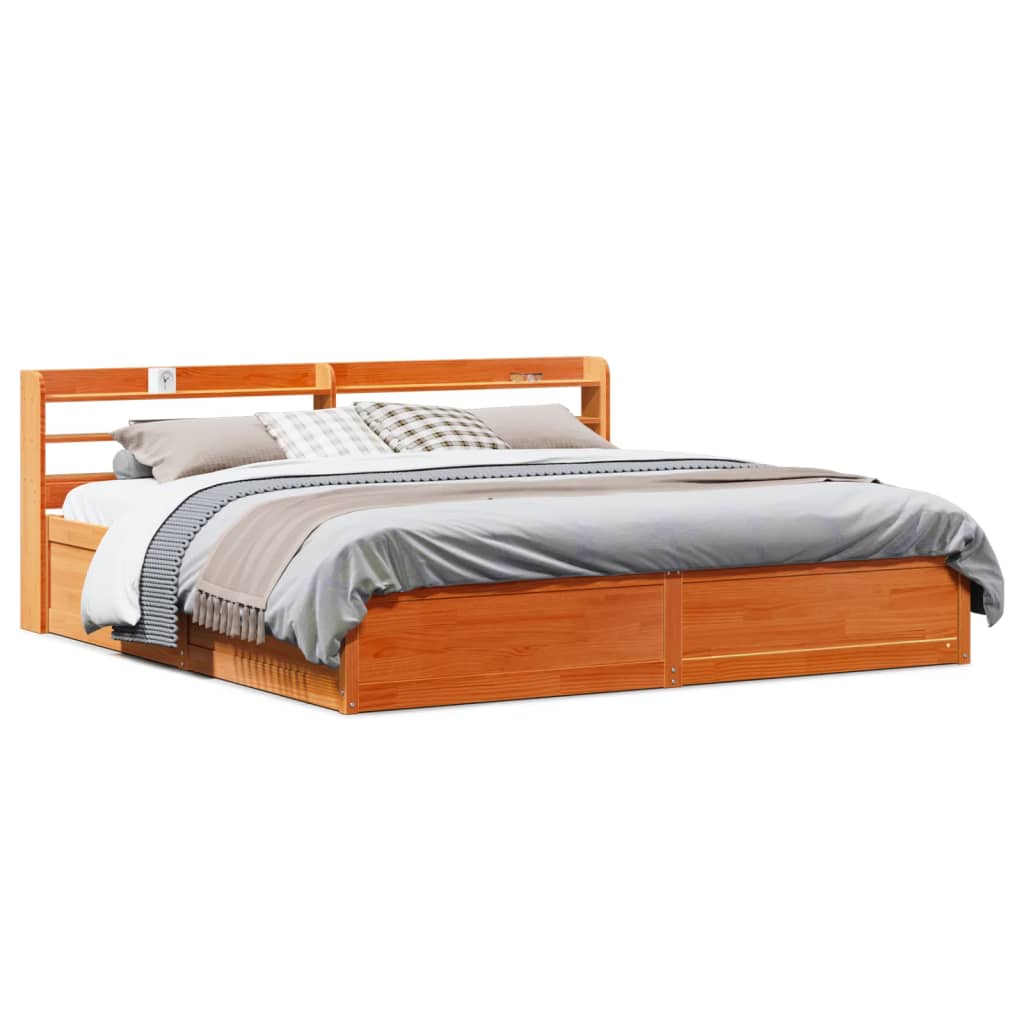 vidaXL Estructura cama con cabecero madera pino marrón cera 180x200 cm