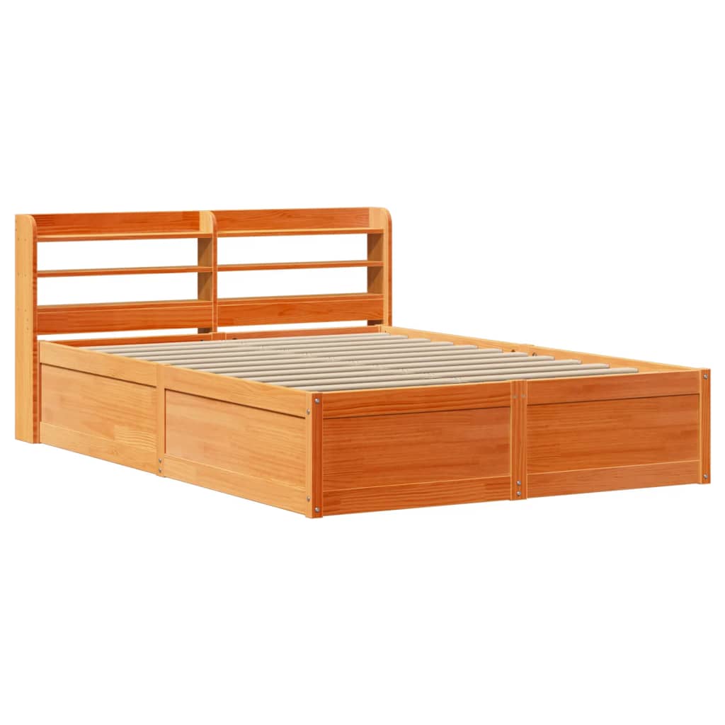 vidaXL Estructura cama con cabecero madera pino marrón cera 160x200 cm