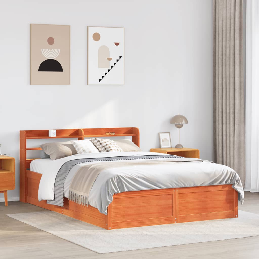 vidaXL Estructura cama con cabecero madera pino marrón cera 160x200 cm