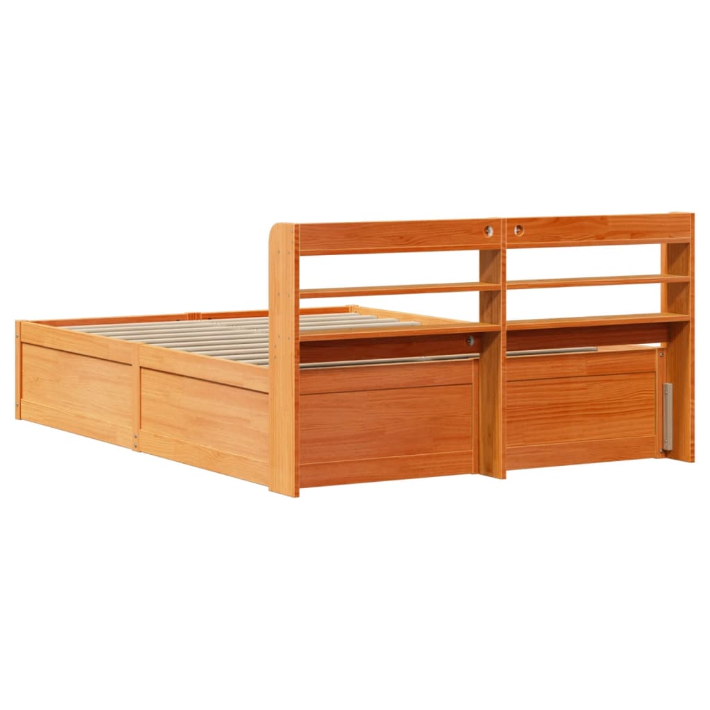 vidaXL Estructura cama con cabecero madera pino marrón cera 160x200 cm