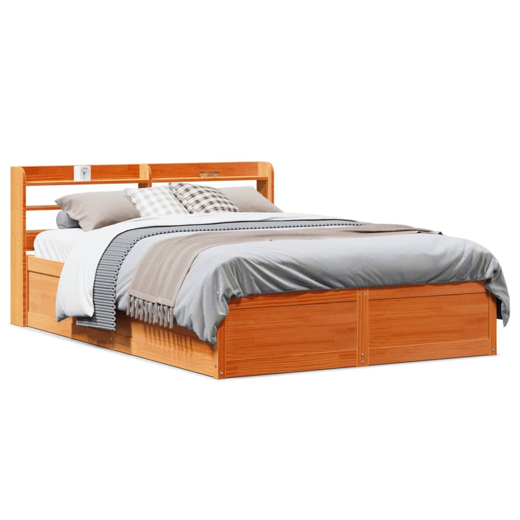 vidaXL Estructura cama con cabecero madera pino marrón cera 160x200 cm