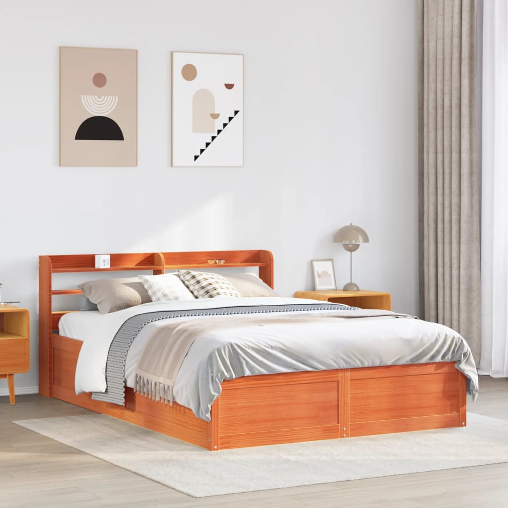 vidaXL Estructura cama con cabecero madera pino marrón cera 150x200 cm