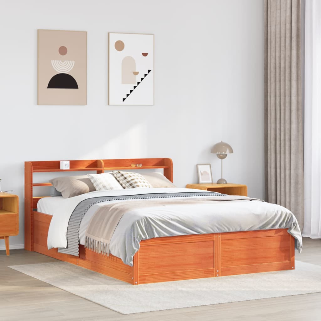 vidaXL Estructura cama con cabecero madera pino marrón cera 140x200 cm