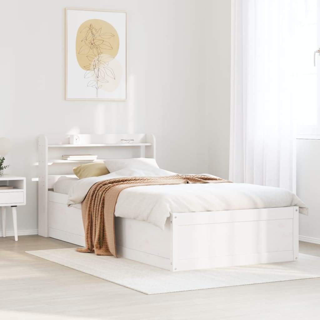 vidaXL Estructura de cama con cabecero madera de pino blanco 100x200cm