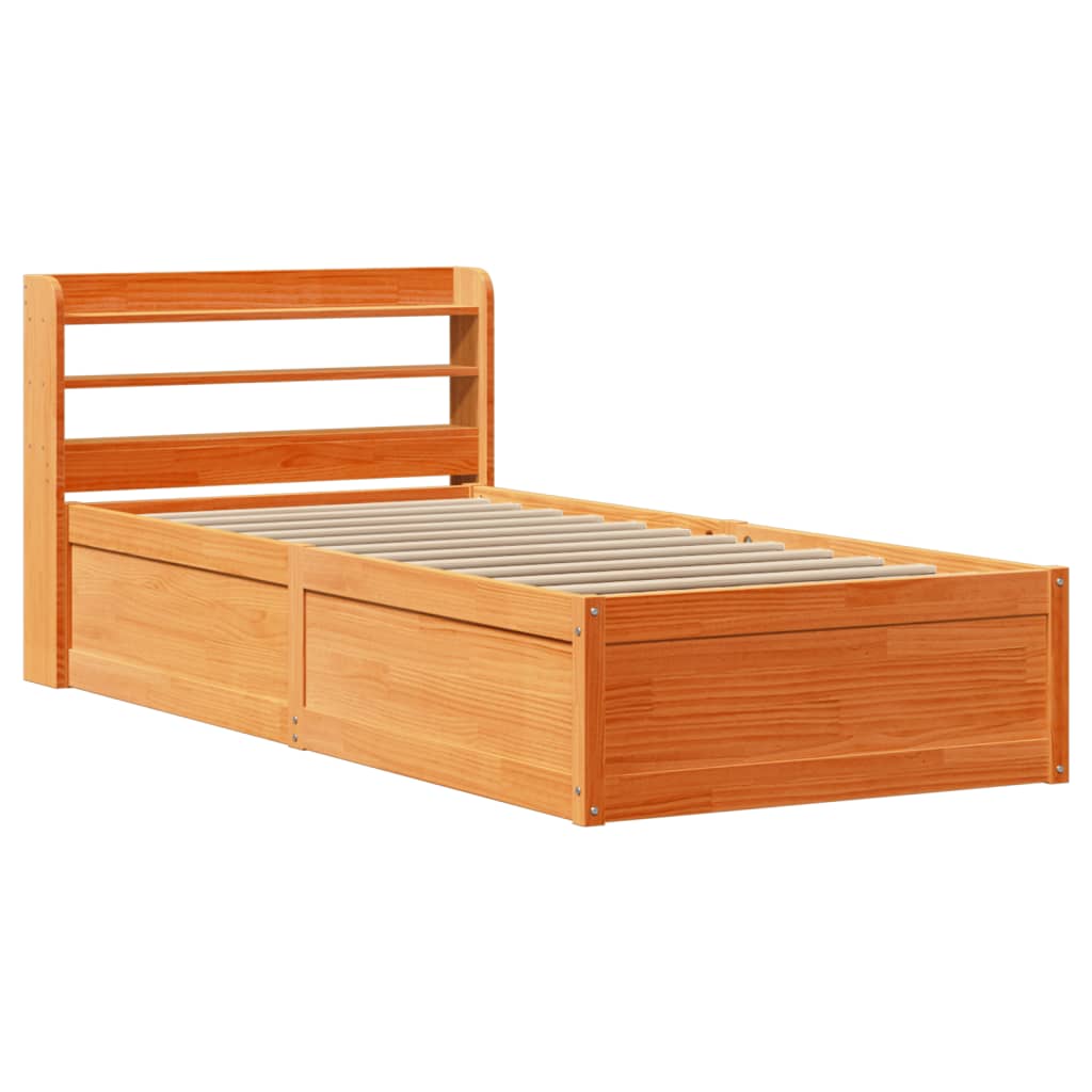 vidaXL Estructura cama con cabecero madera pino marrón cera 100x200 cm