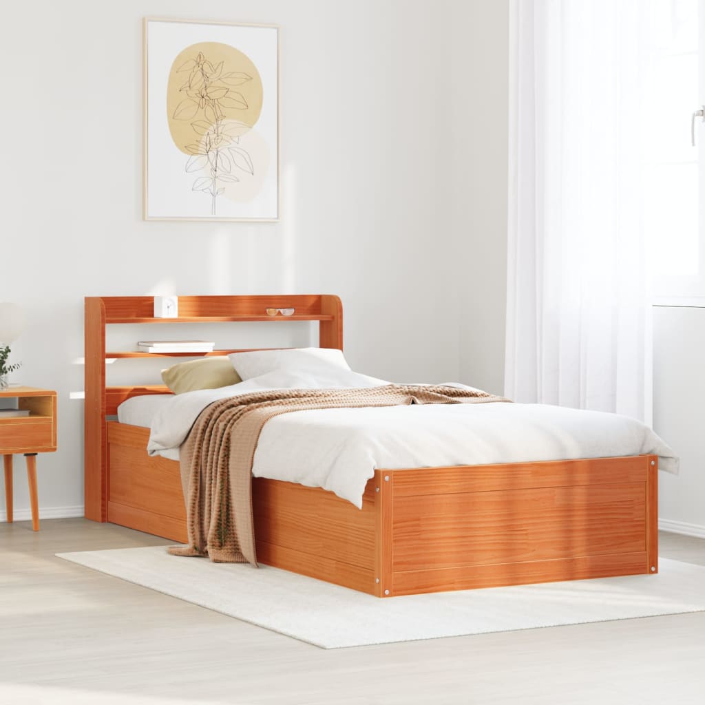 vidaXL Estructura cama con cabecero madera pino marrón cera 100x200 cm