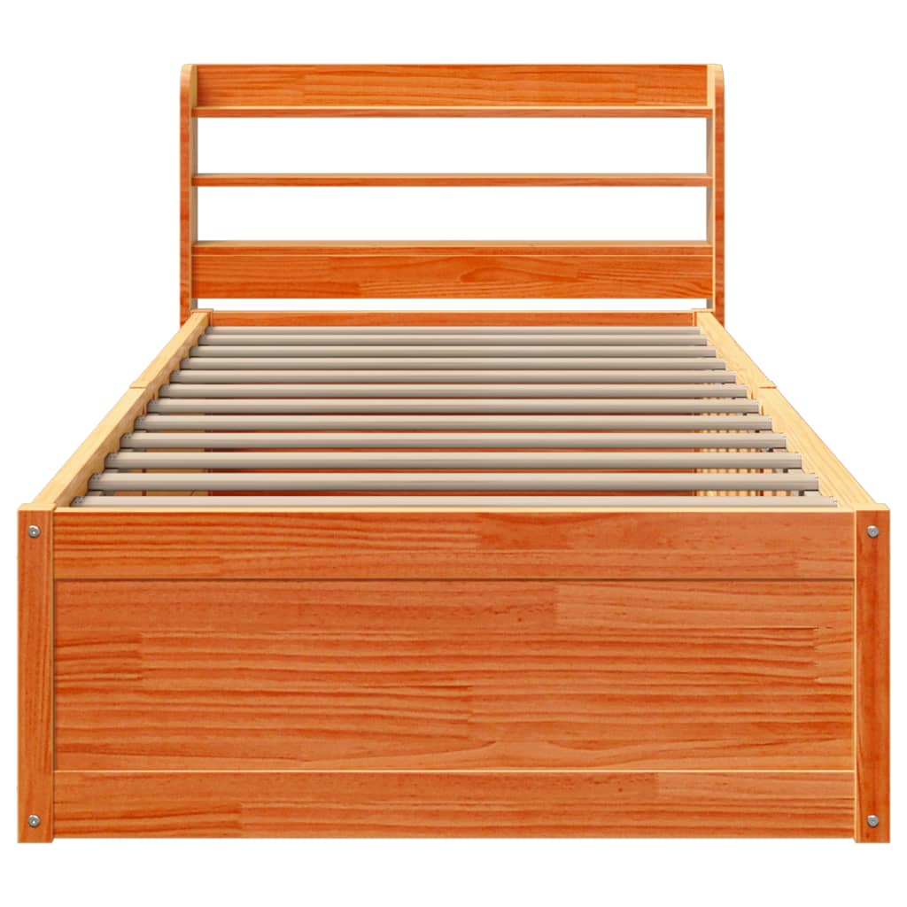 vidaXL Estructura cama con cabecero madera pino marrón cera 100x200 cm