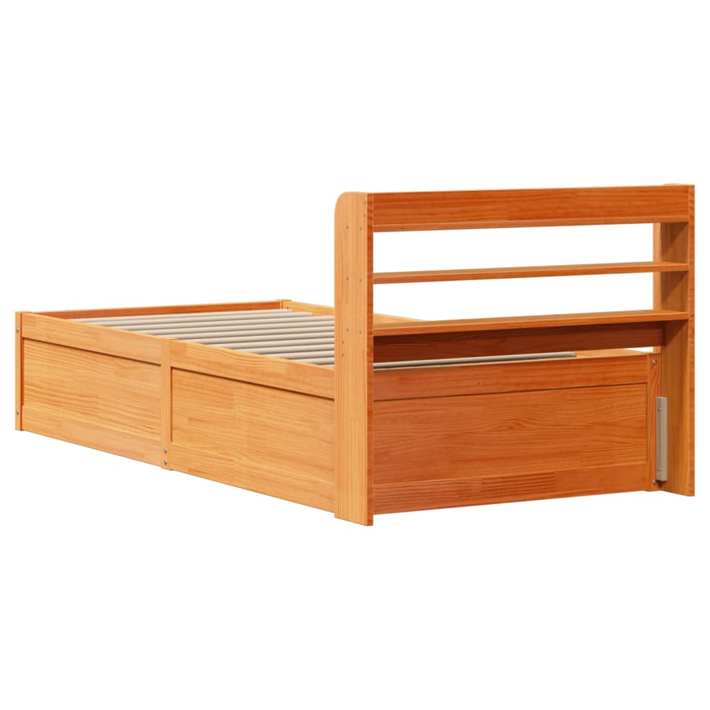 vidaXL Estructura cama con cabecero madera pino marrón cera 100x200 cm