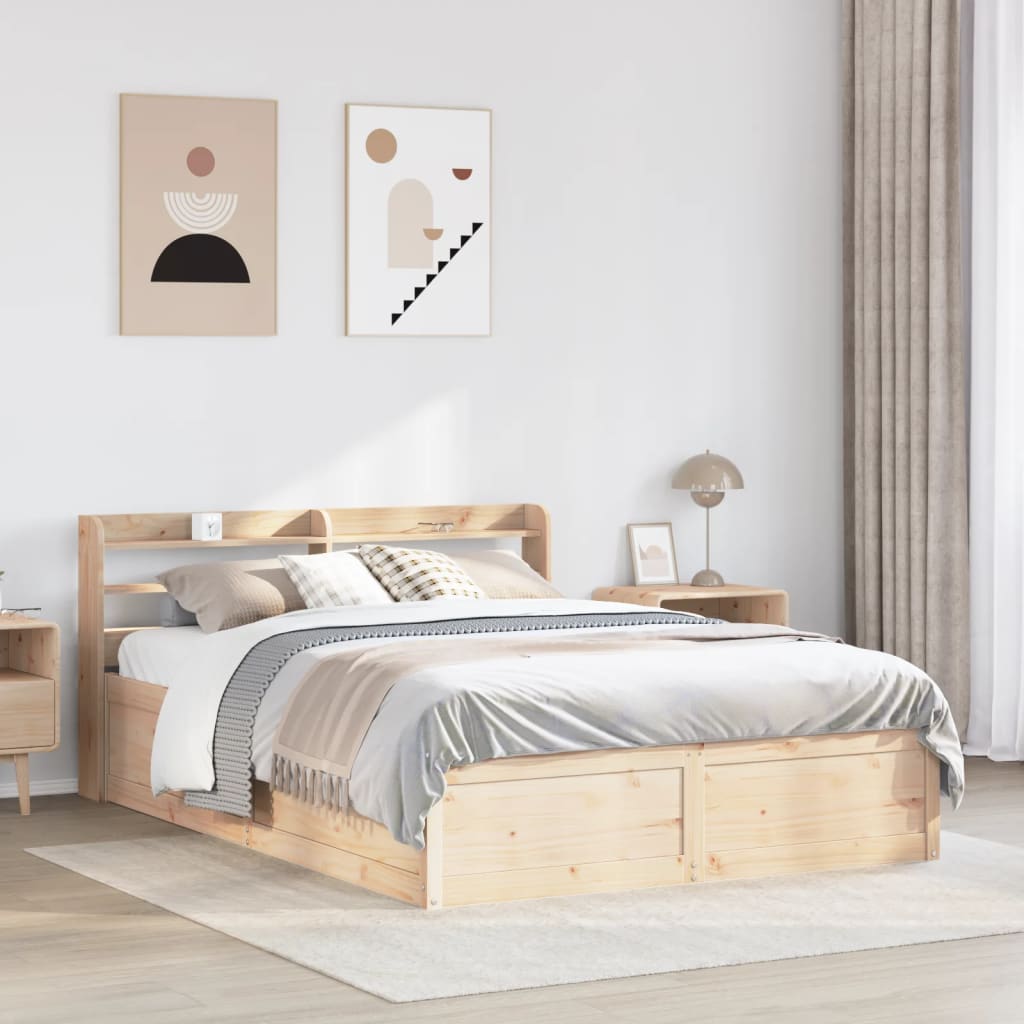 vidaXL Estructura de cama con cabecero madera maciza pino 135x190 cm