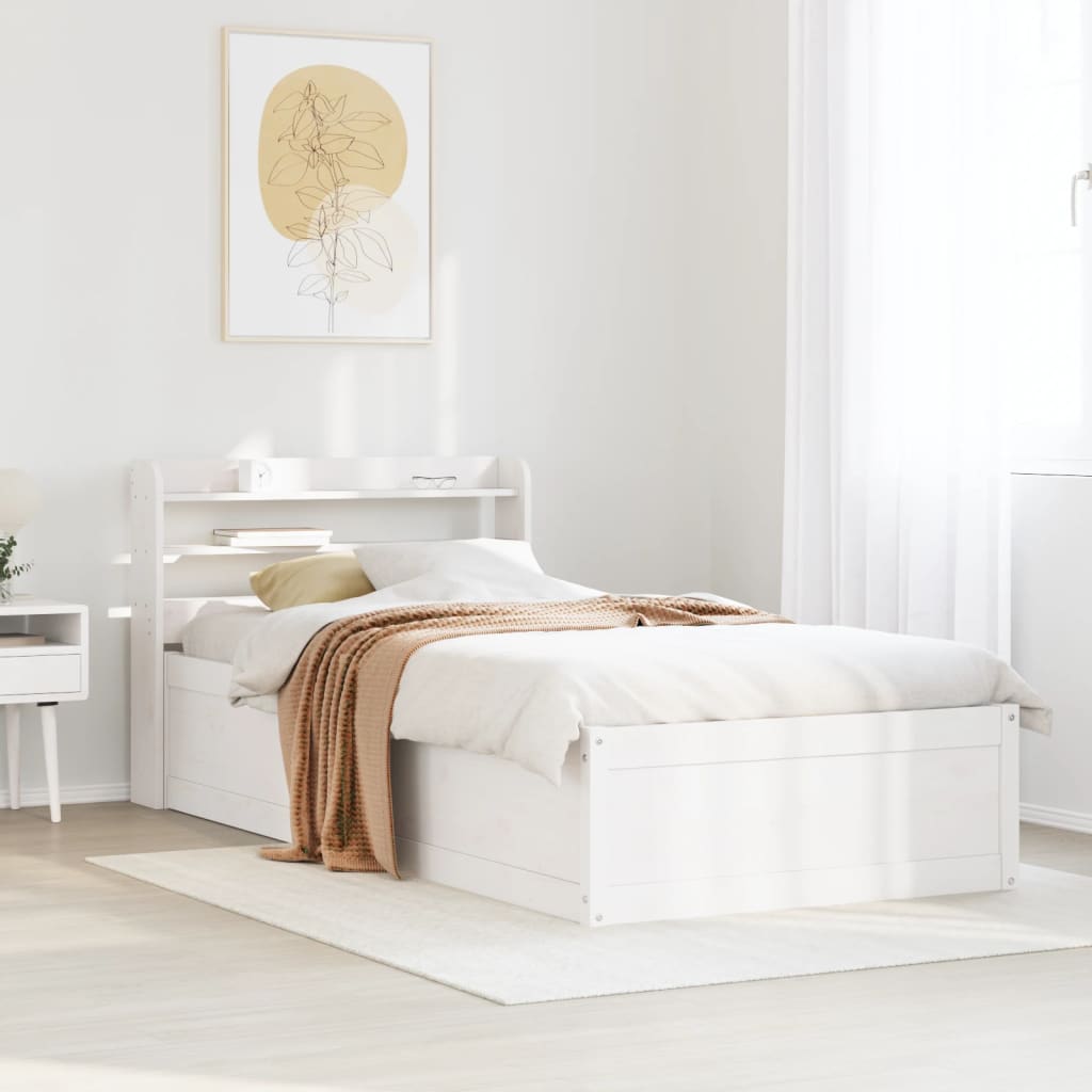 vidaXL Estructura de cama con cabecero madera pino blanco 90x190 cm