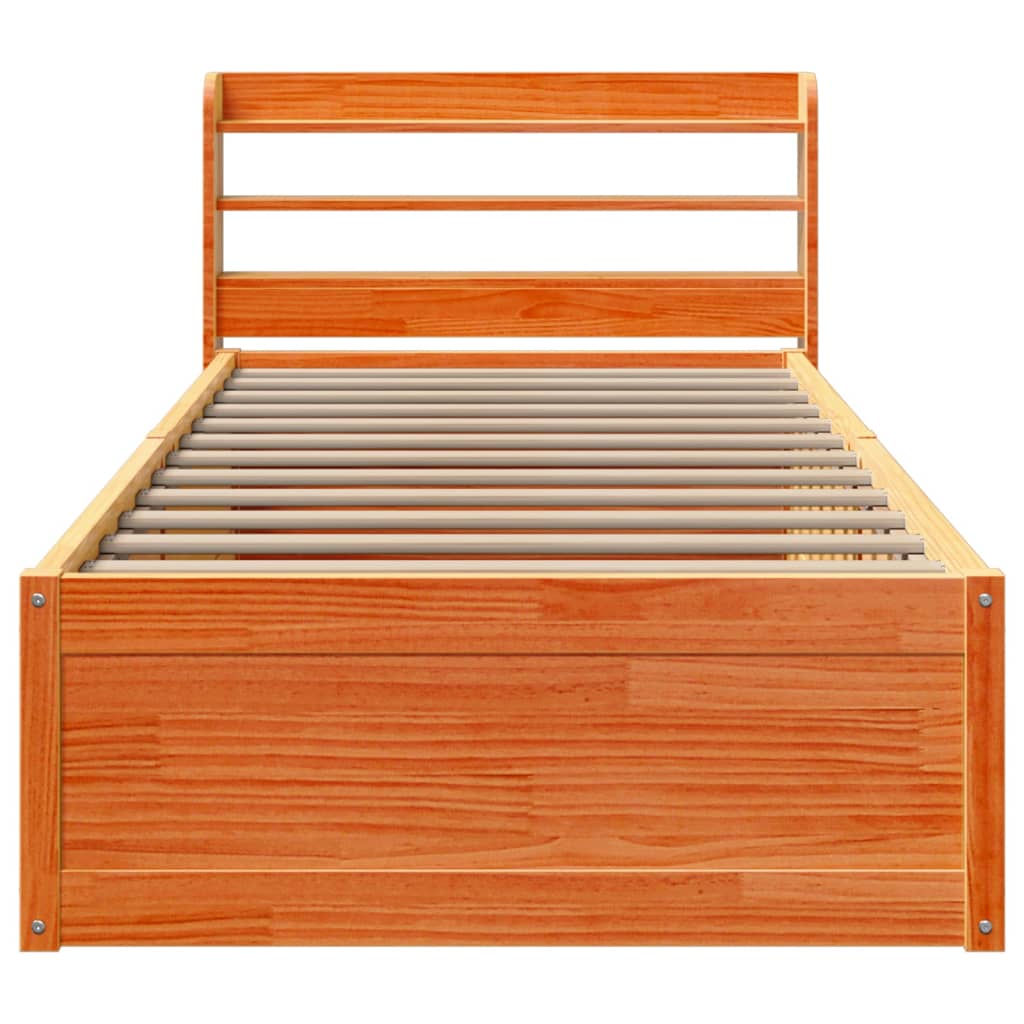 vidaXL Estructura cama con cabecero madera pino marrón cera 75x190 cm