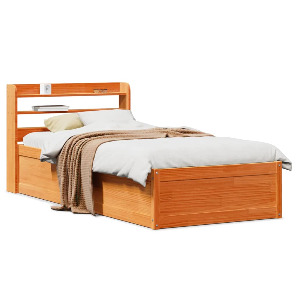 vidaXL Estructura cama con cabecero madera pino marrón cera 75x190 cm