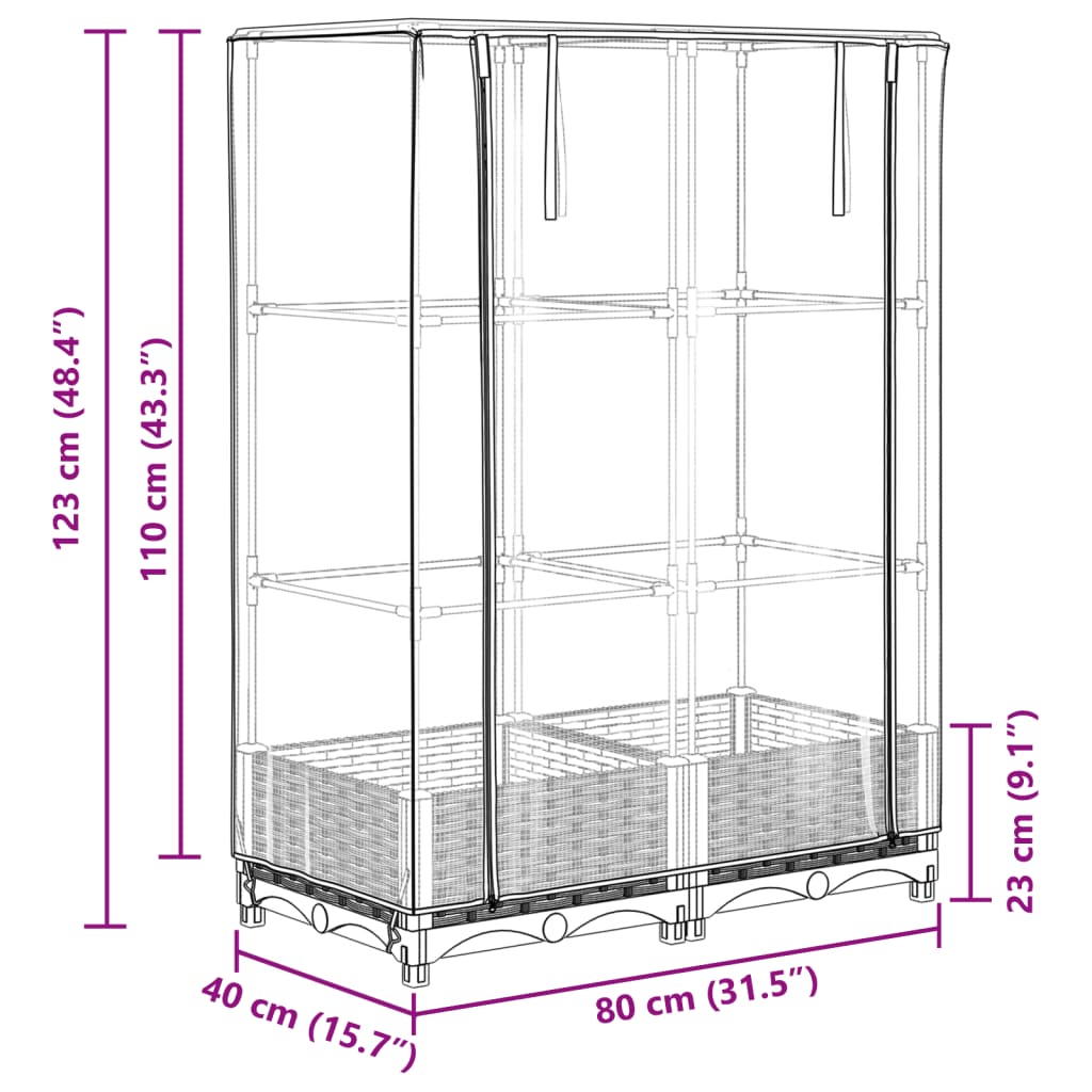 vidaXL Arriate con cubierta invernadero aspecto ratán 80x40x123 cm